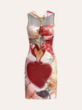 Knot Front Metallic Print Mini Dress in Multicolor — Svelte Chic