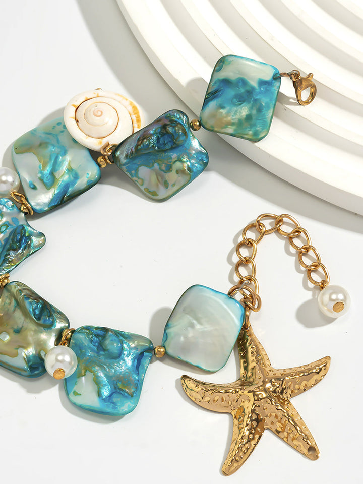 Büyüleyici Okyanus Yıldız Kelepçesi Zarif İnci Aksanlarıyla