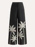 Embroidered High Waist Wide Leg Trousers in Black — Svelte Chic