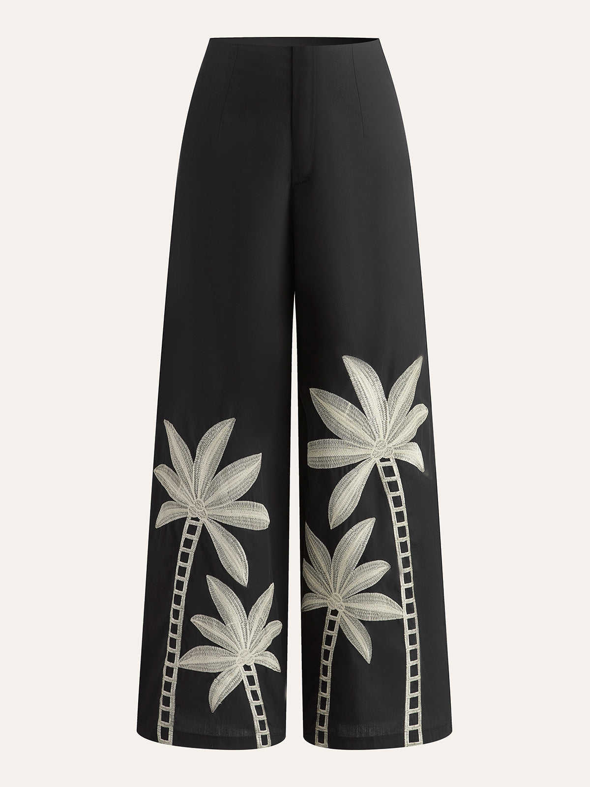 Embroidered High Waist Wide Leg Trousers in Black — Svelte Chic