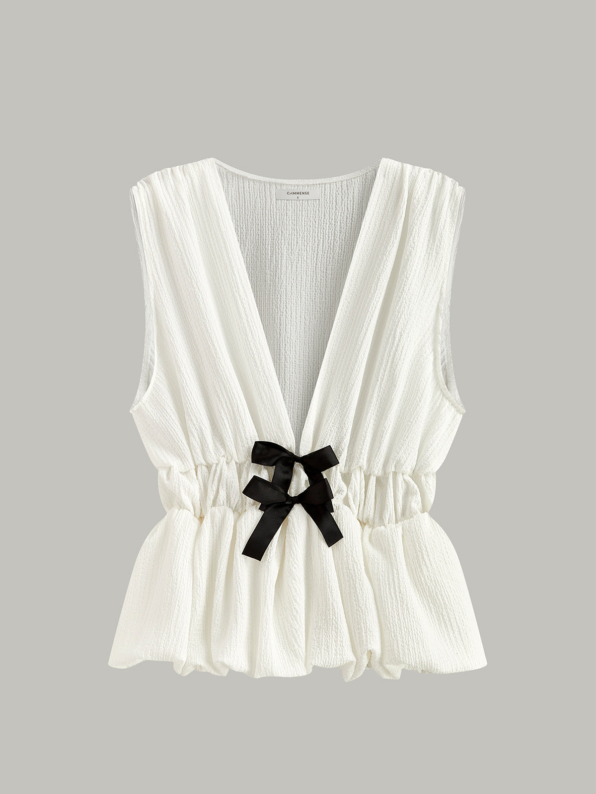 V-Neck Bow Detail Cami Top in White — Svelte Chic