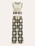 Floral Crochet Top and Trouser Set in Apricot — Svelte Chic