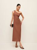 One Shoulder Cotton Maxi Dress in Brown — Svelte Chic