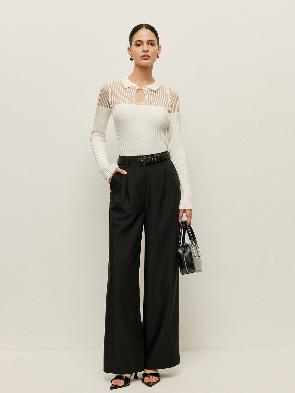Ribbed Keyhole Polo Knit Top — Svelte Chic