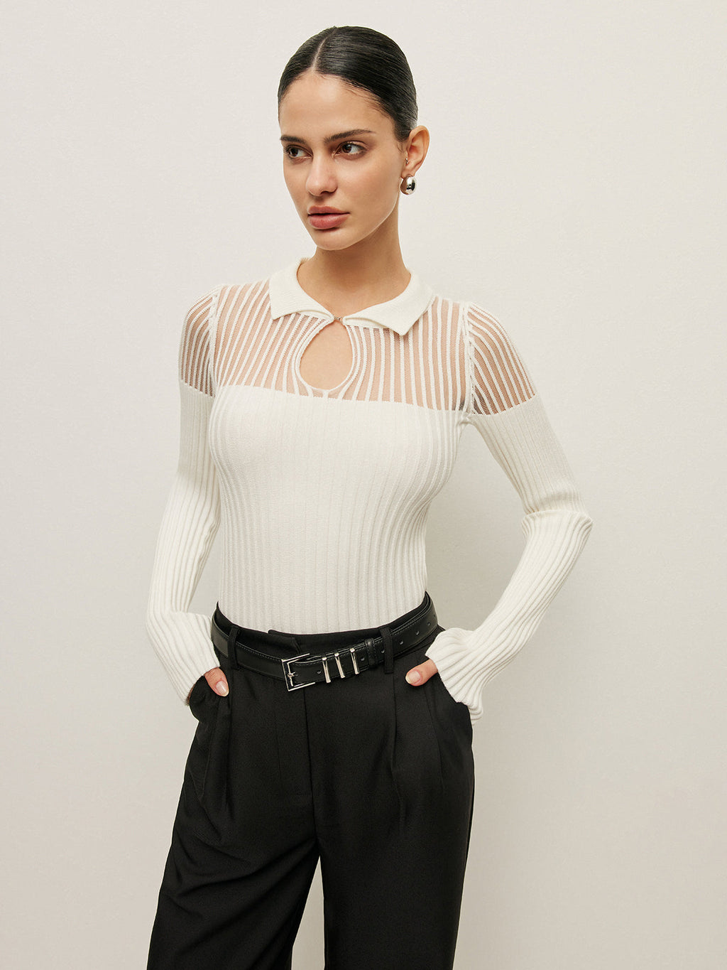 Ribbed Keyhole Polo Knit Top — Svelte Chic