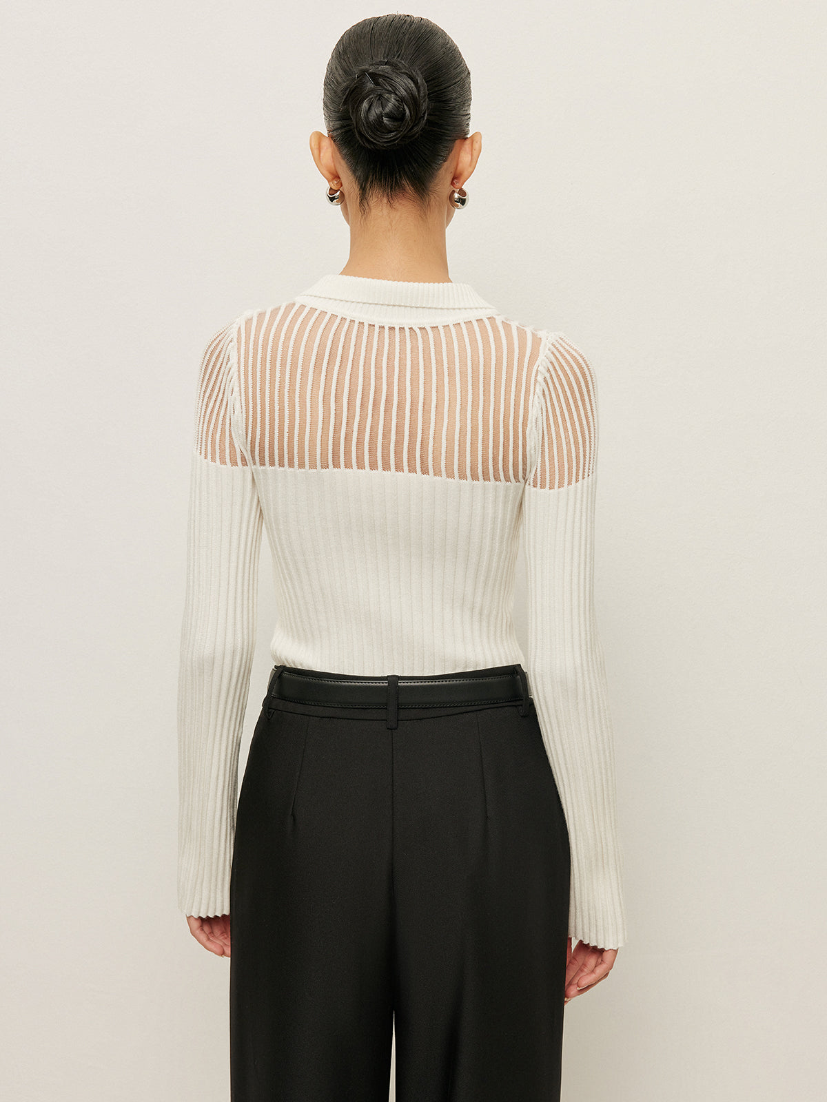 Ribbed Keyhole Polo Knit Top — Svelte Chic