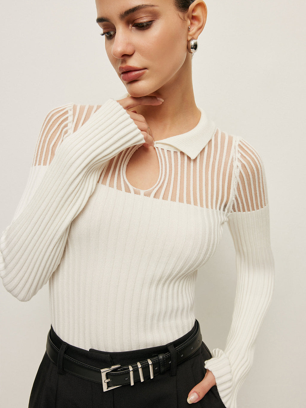 Ribbed Keyhole Polo Knit Top — Svelte Chic