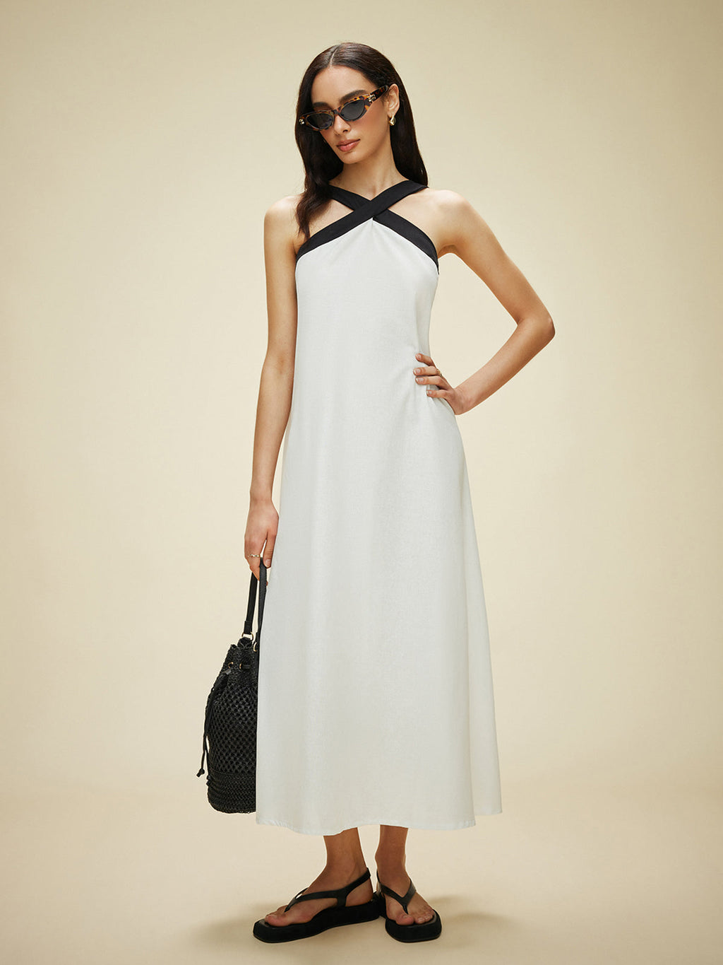 Cotton Linen Backless Halter Dress — Svelte Chic