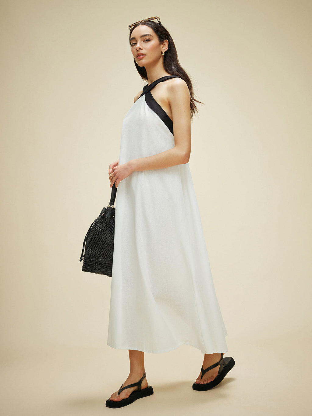 Cotton Linen Backless Halter Dress — Svelte Chic