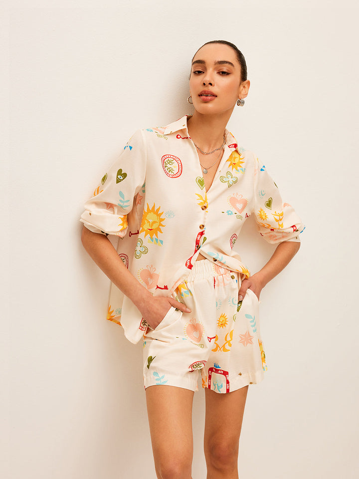 Şık Kloş Desenli Şort Takımı