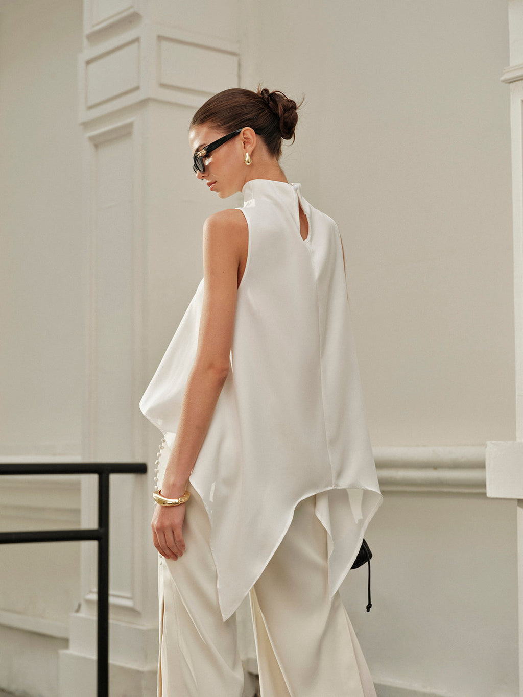 Asymmetric Mock Neck Satin Top — Svelte Chic