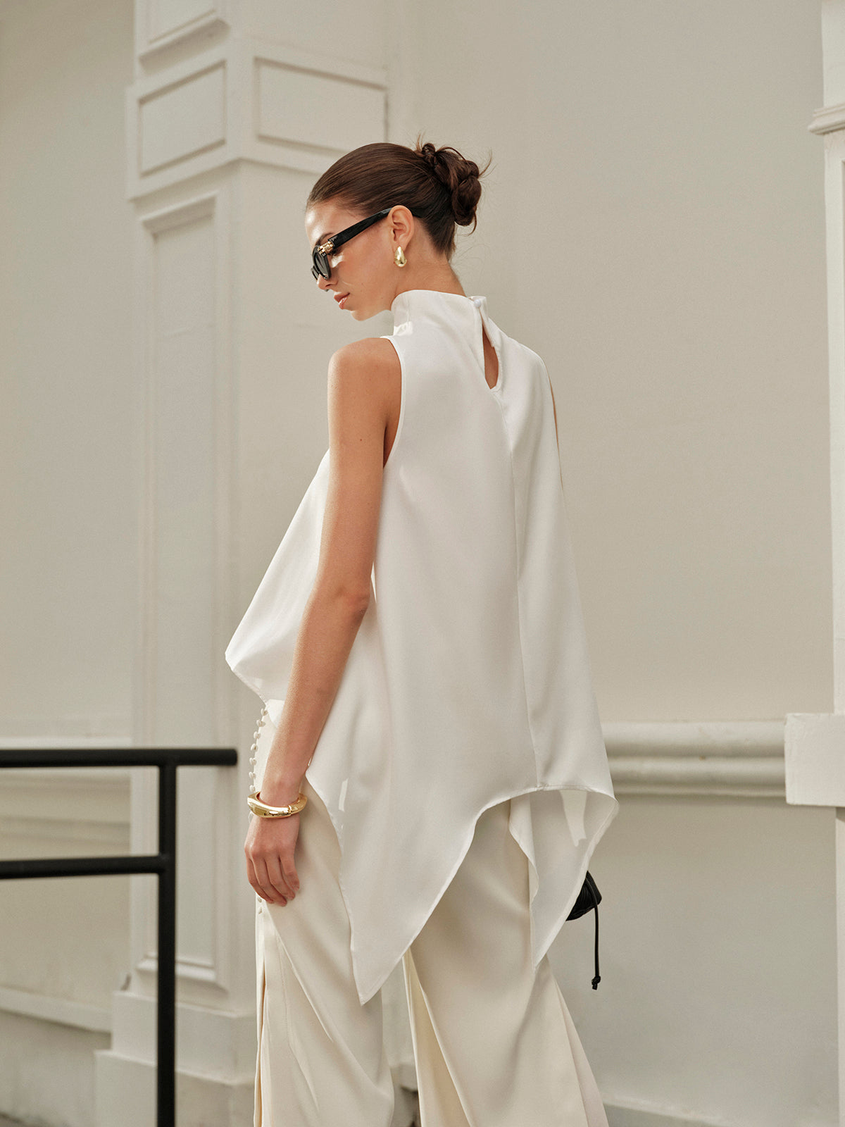 Asymmetric Mock Neck Satin Top — Svelte Chic