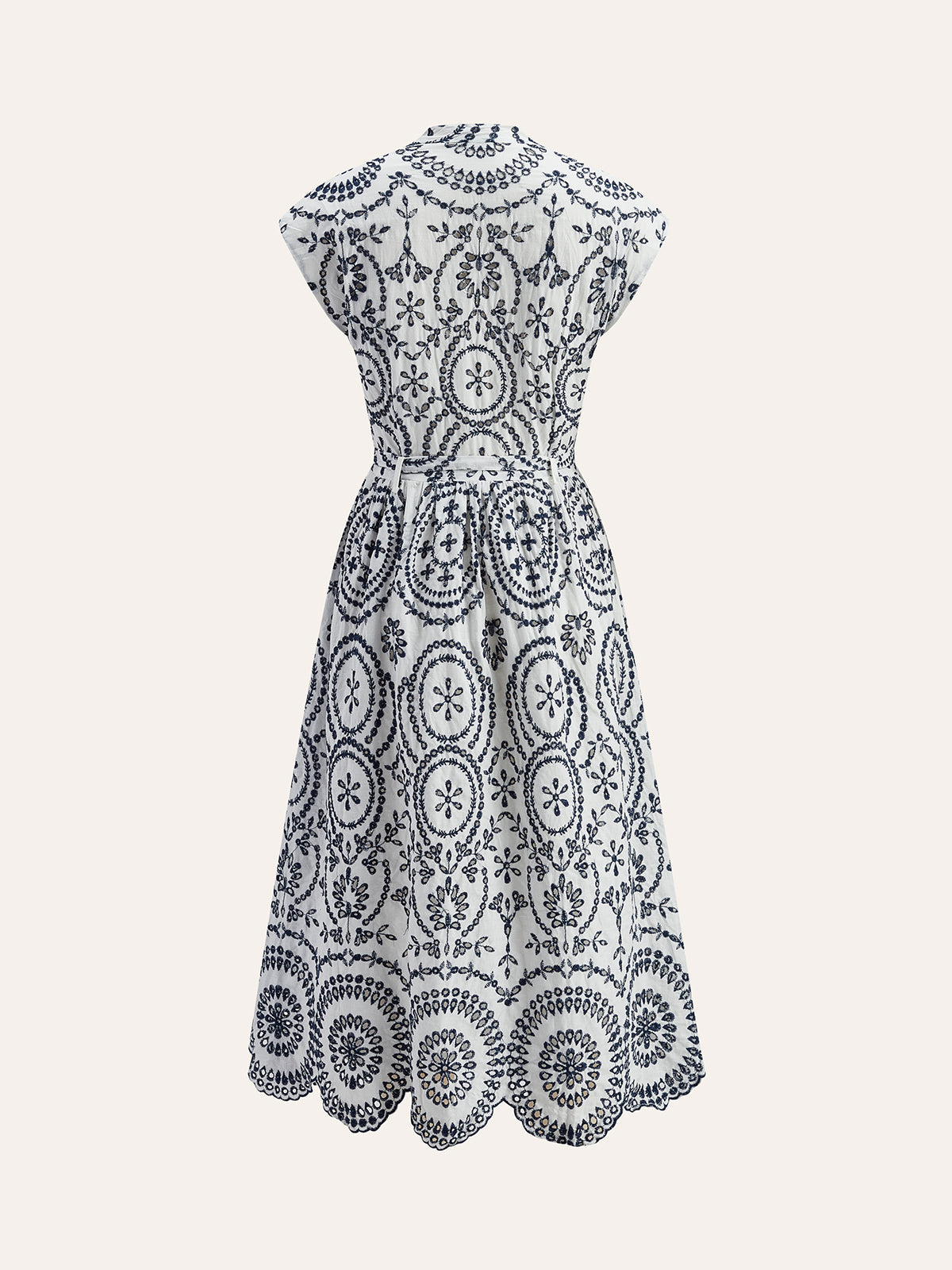 Embroidered V-Neck Belted Midi Dress — Svelte Chic