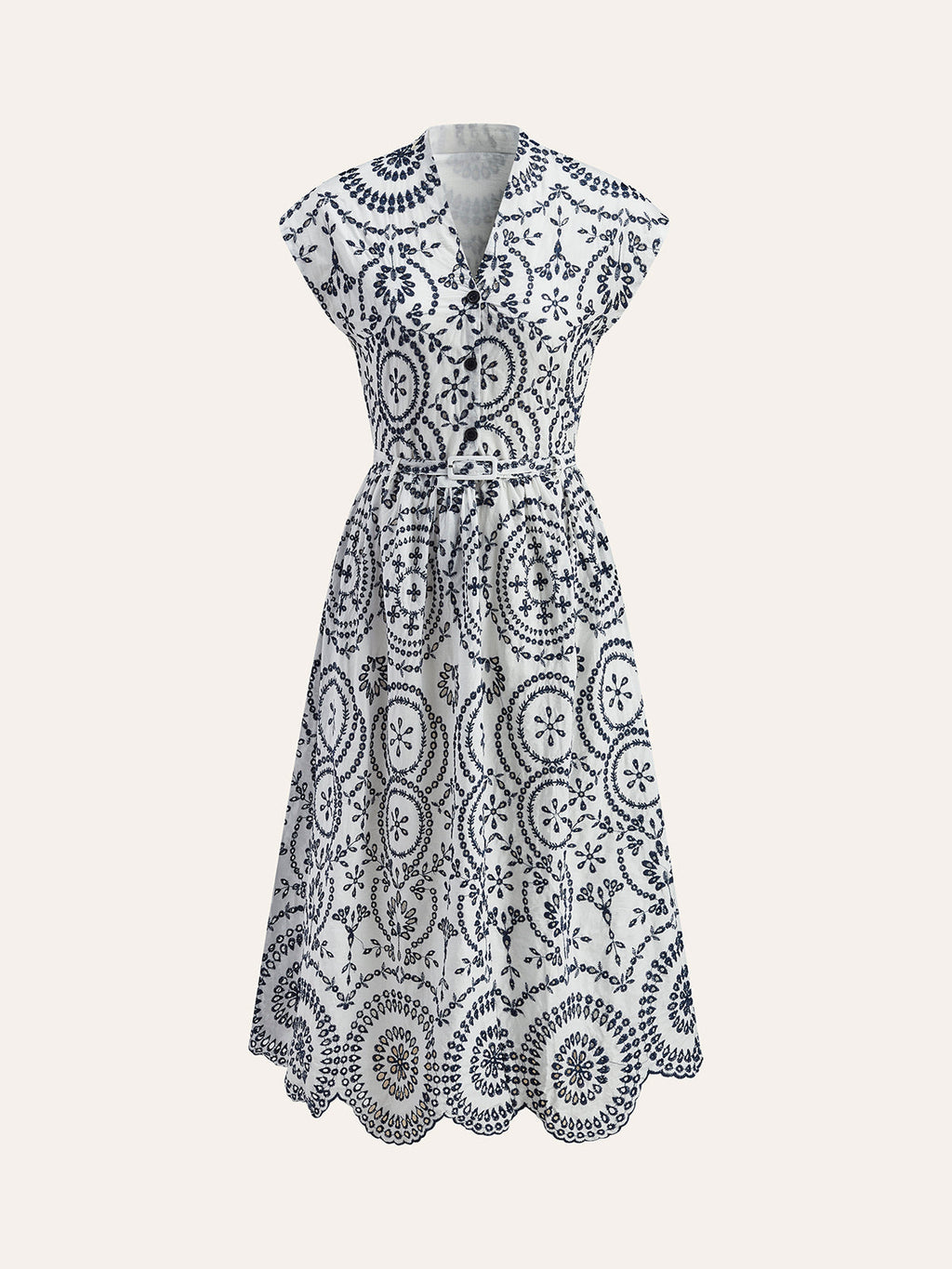 Embroidered V-Neck Belted Midi Dress — Svelte Chic