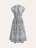 Embroidered V-Neck Belted Midi Dress in Black & White — Svelte Chic