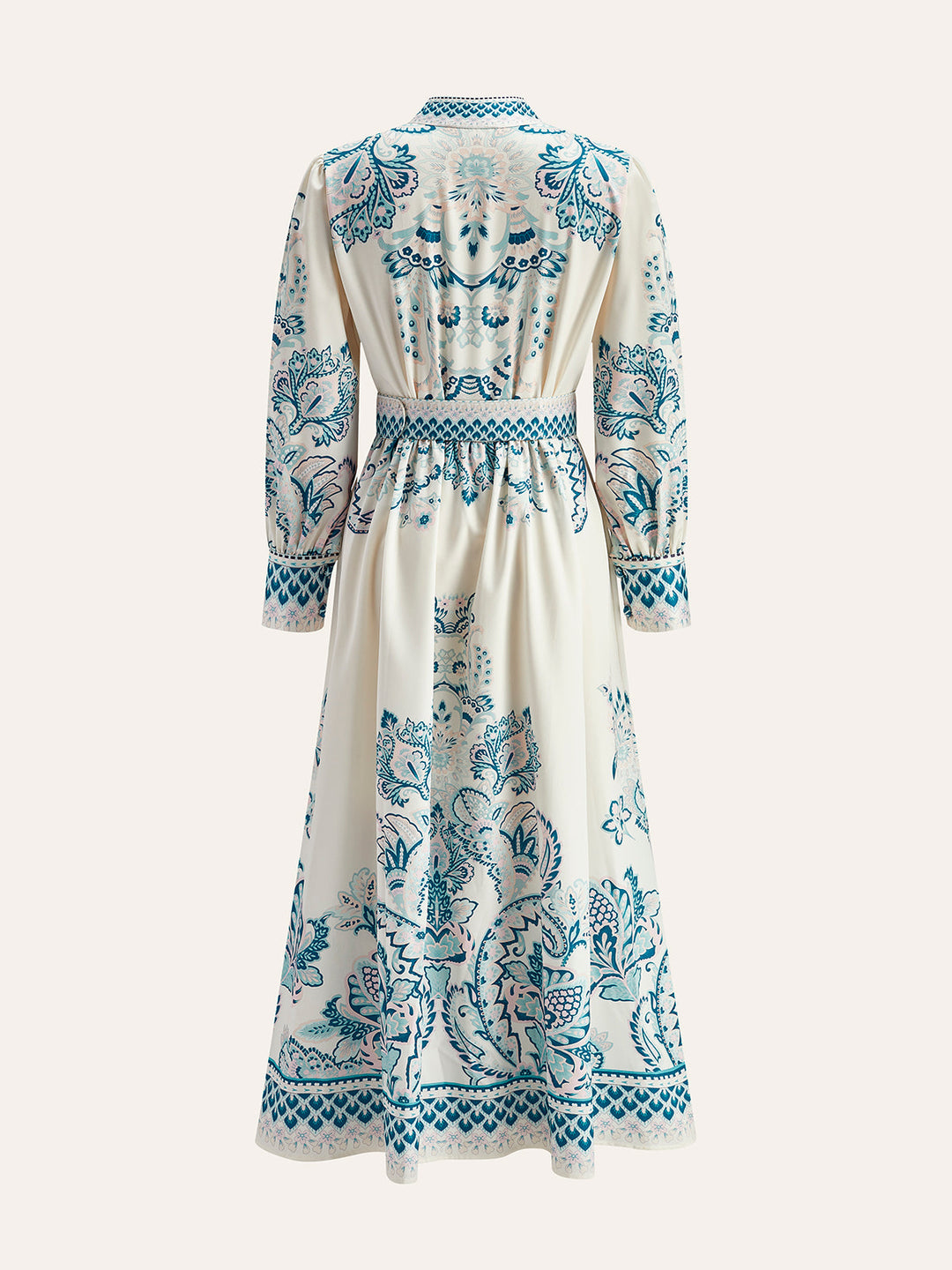 Şık Baskılı Bel Kuşaklı Abiye Elbise Buton Detaylı