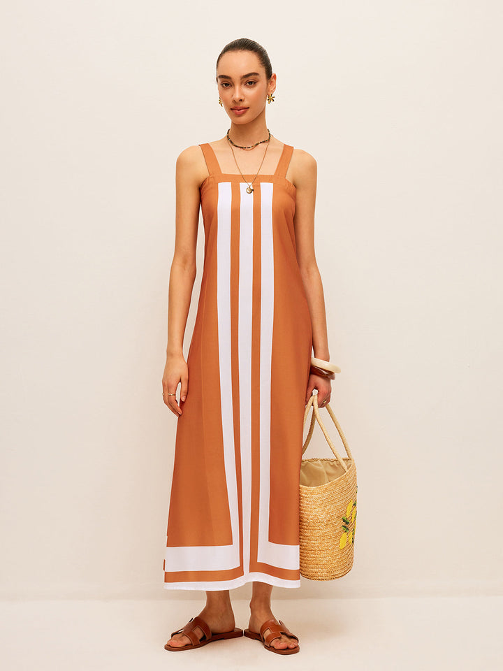 Şık Renk Bloklu Kare Yaka Elbise ile Zahmetsiz Stil