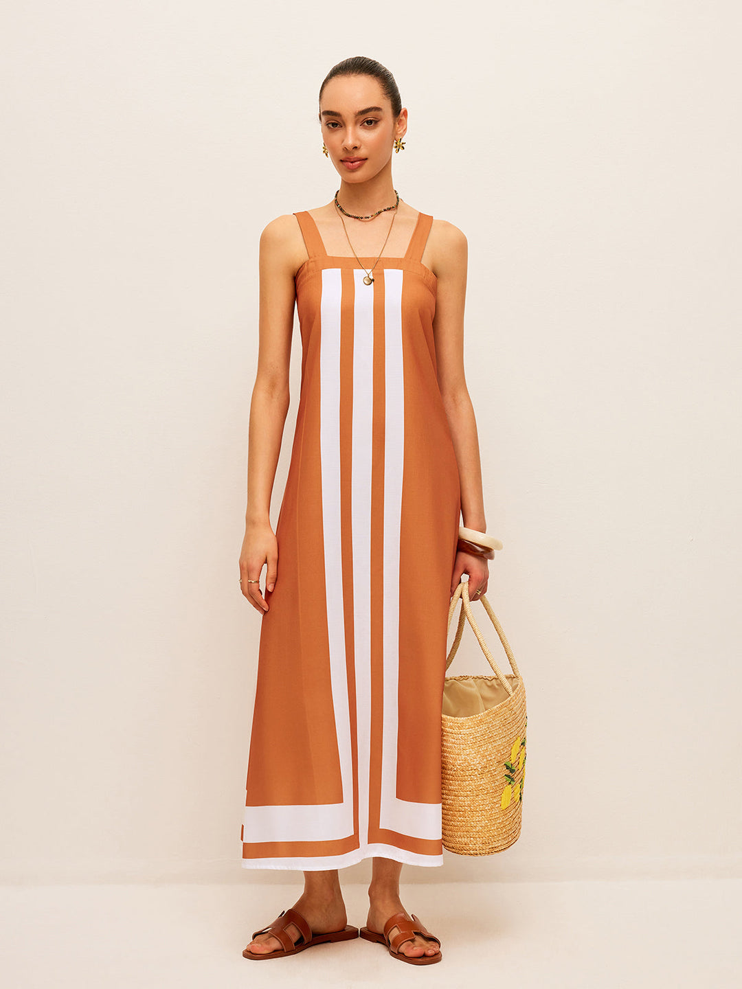 Şık Renk Bloklu Kare Yaka Elbise ile Zahmetsiz Stil