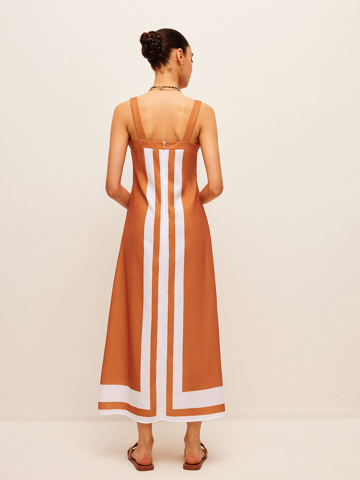 Şık Renk Bloklu Kare Yaka Elbise ile Zahmetsiz Stil