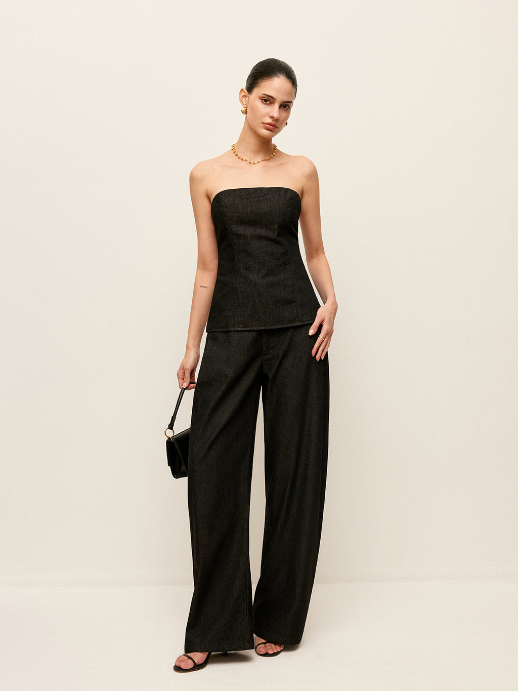 Mid Waist Denim Trousers in Black — Svelte Chic
