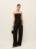Mid Waist Denim Trousers in Black — Svelte Chic