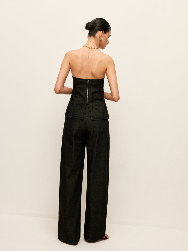 Şık Askısız Kot Üst, Şık Arka Fermuar ile Donatılmış