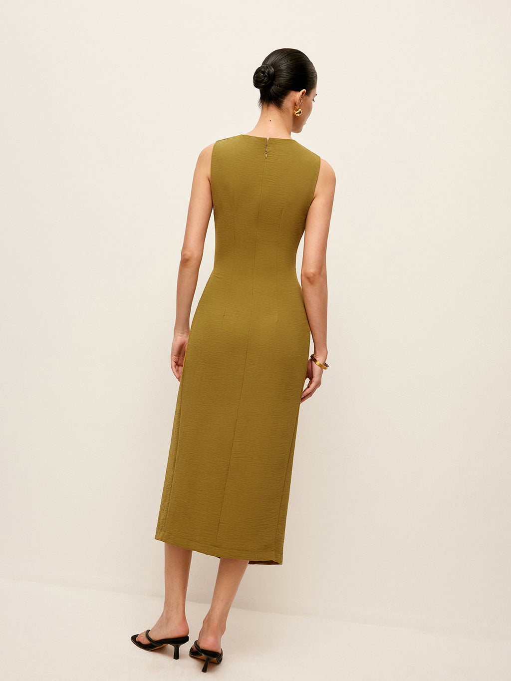 Metal Detail Shirred Waist Midi Dress — Svelte Chic