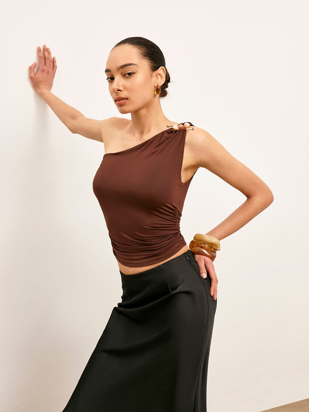 One Shoulder Metal Detail Top — Svelte Chic