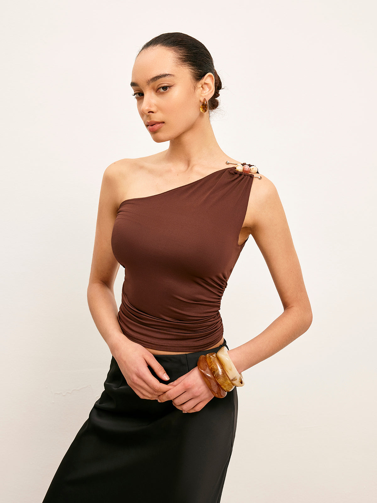 One Shoulder Metal Detail Top — Svelte Chic