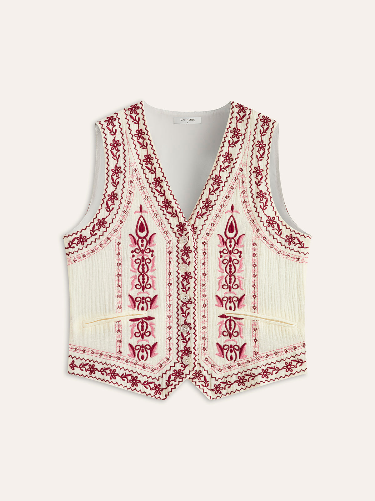 Embroidered Vest with Belted Back in Red — Svelte Chic