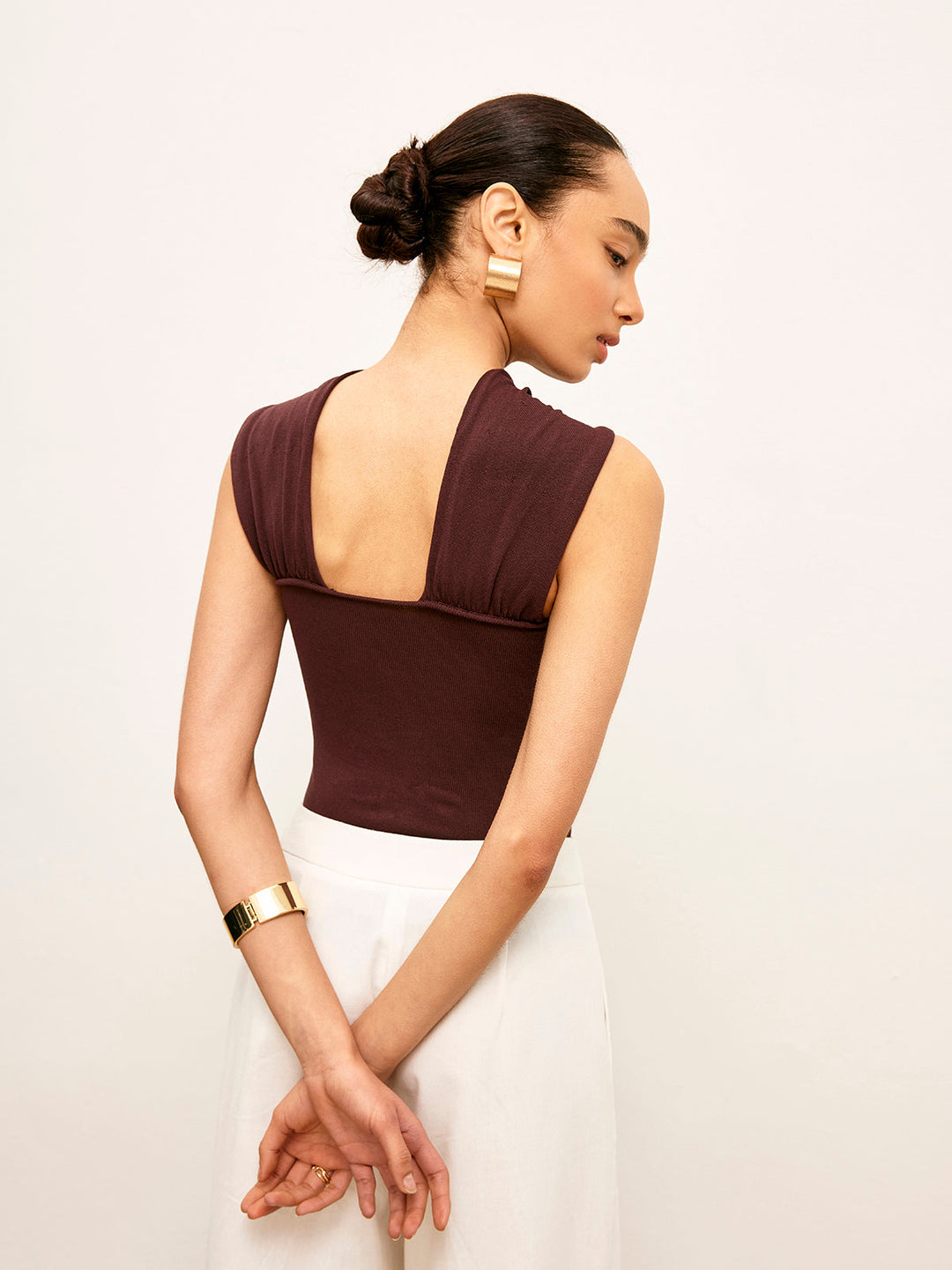 Şık Örgü Dokulu Dönme Ön Bluz, Şık Altın Detaylarla