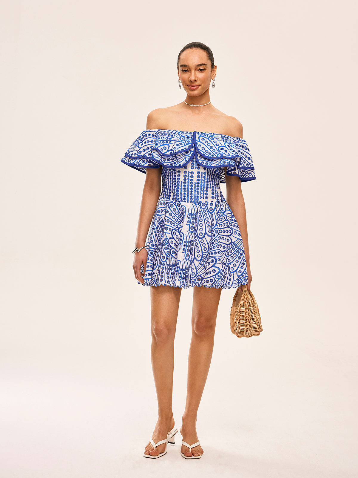 One Shoulder Embroidered Ruffle Mini Dress — Svelte Chic