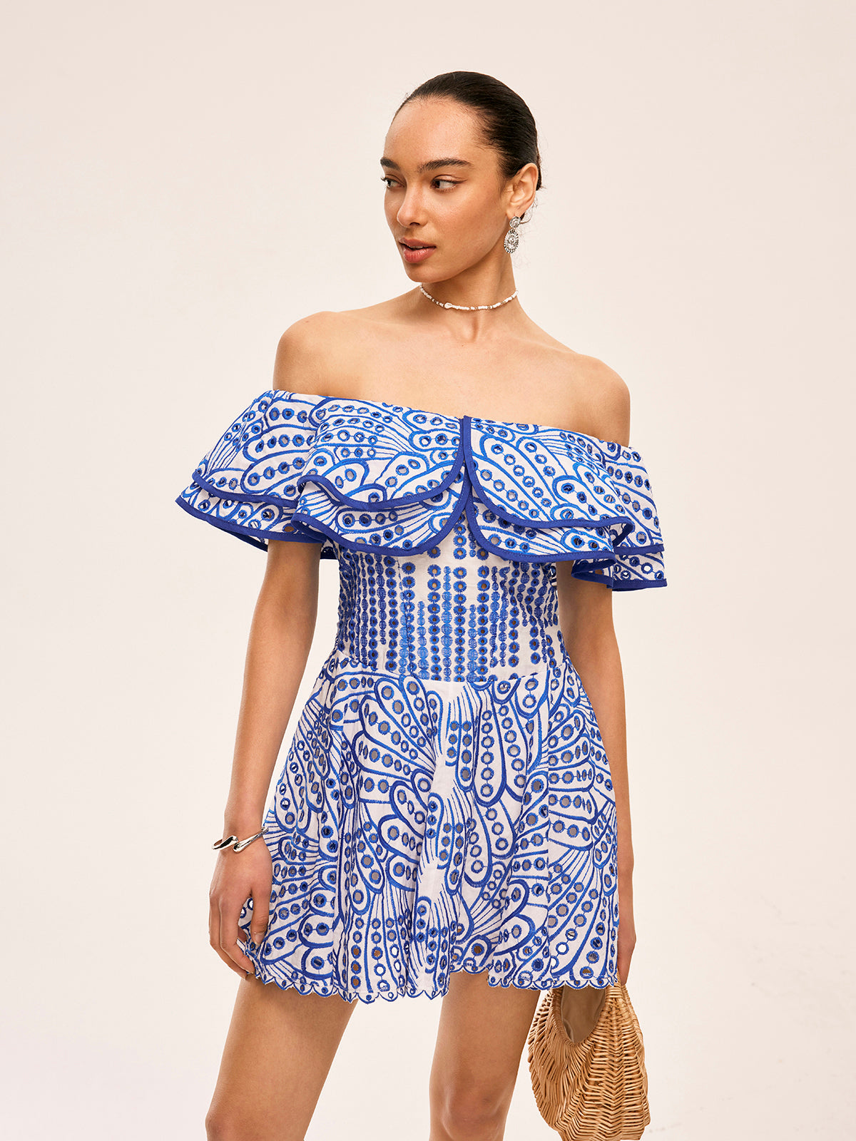 One Shoulder Embroidered Ruffle Mini Dress — Svelte Chic
