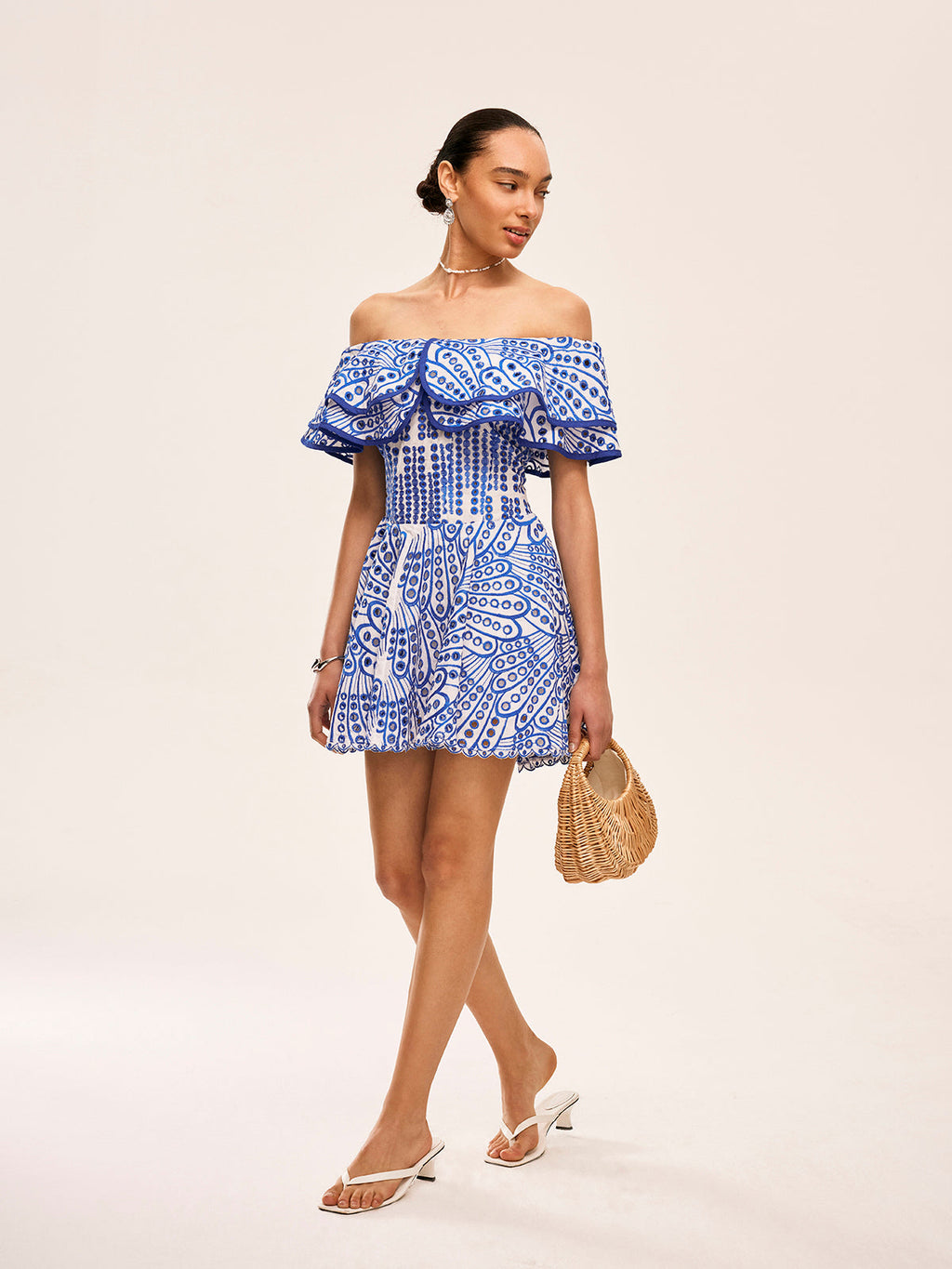 One Shoulder Embroidered Ruffle Mini Dress — Svelte Chic