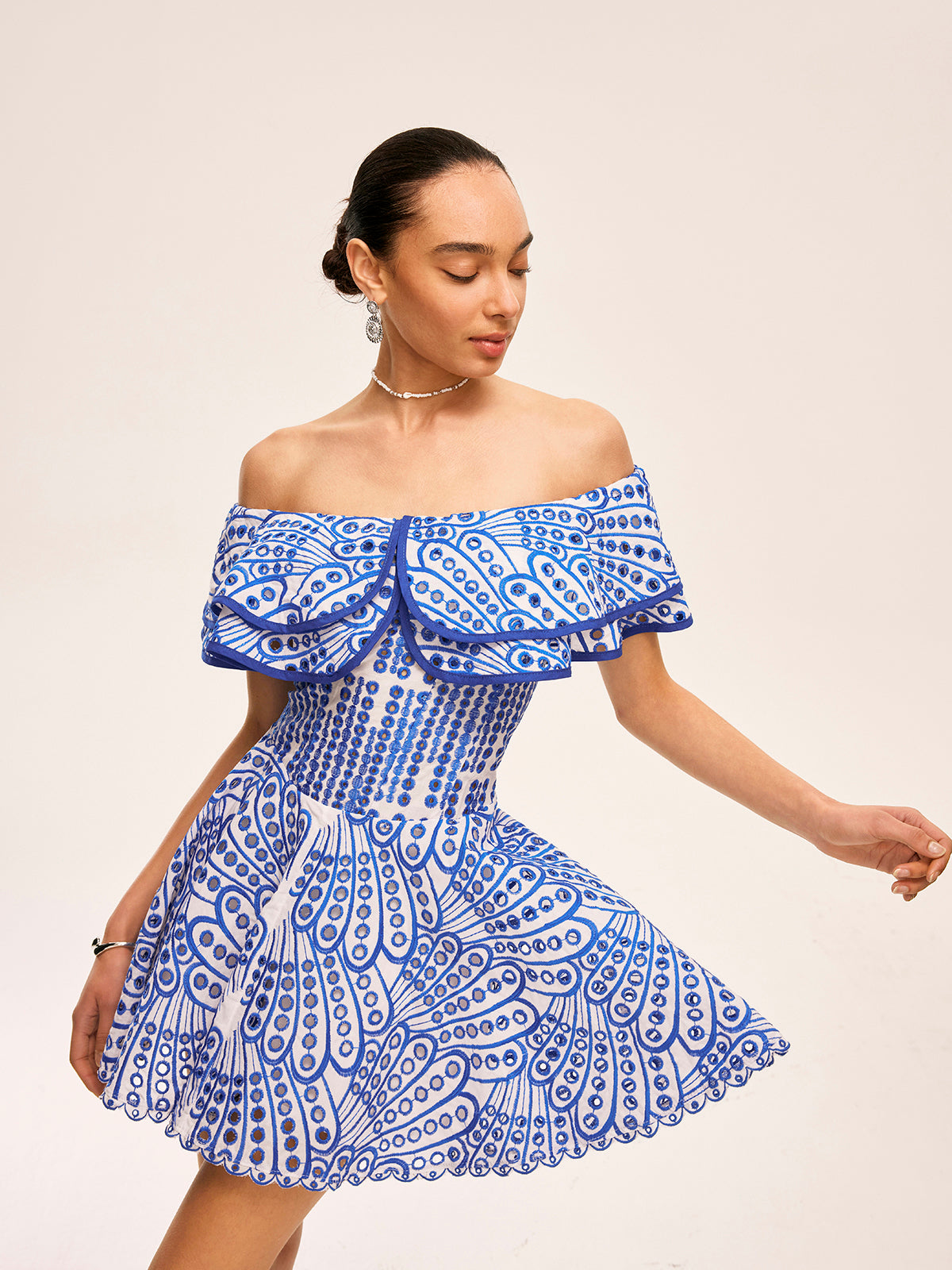 One Shoulder Embroidered Ruffle Mini Dress — Svelte Chic