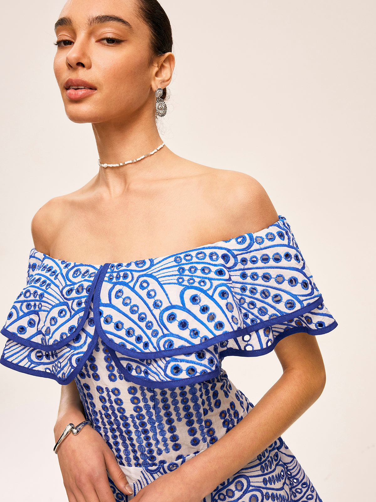 One Shoulder Embroidered Ruffle Mini Dress — Svelte Chic