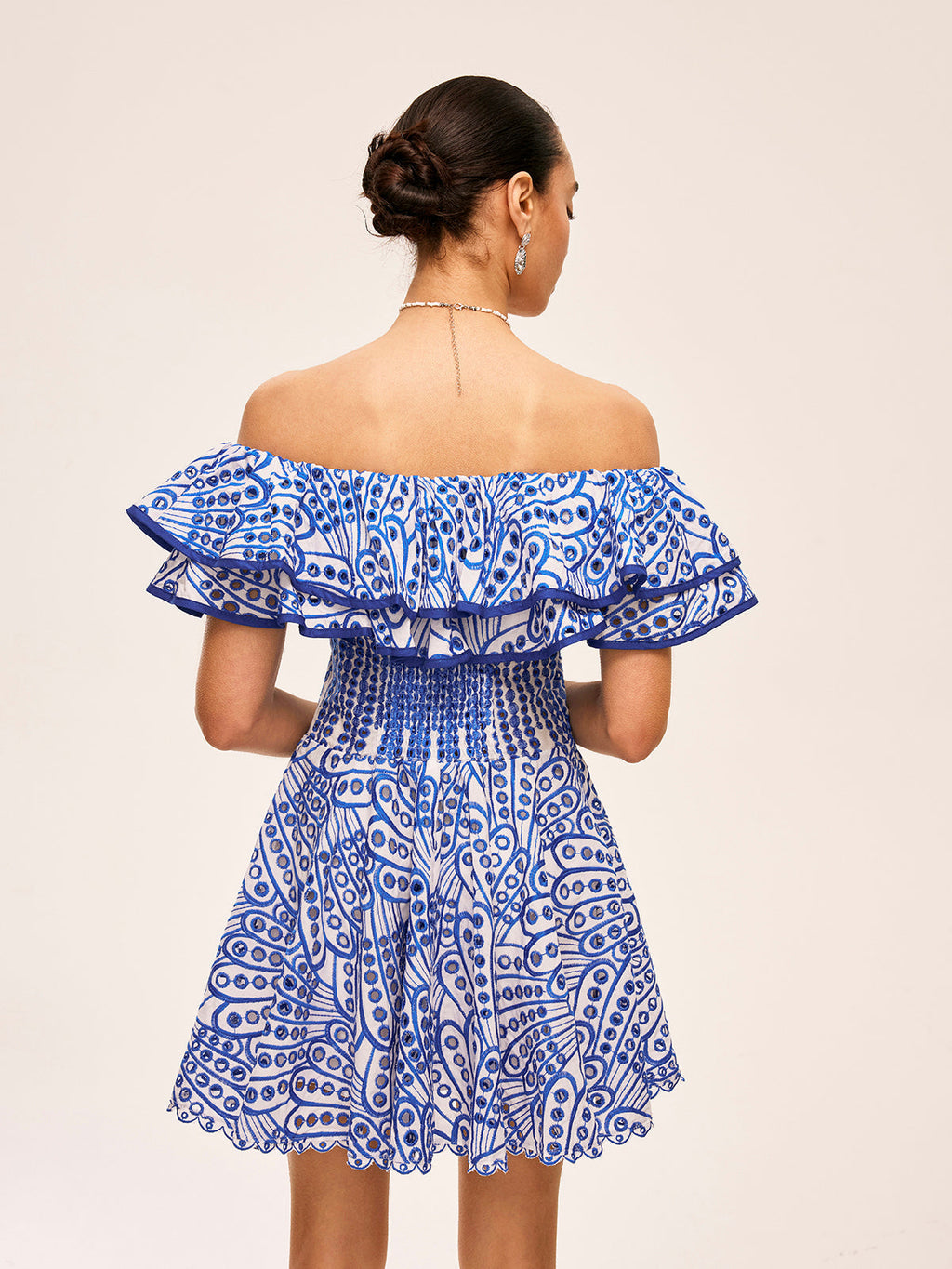 One Shoulder Embroidered Ruffle Mini Dress — Svelte Chic