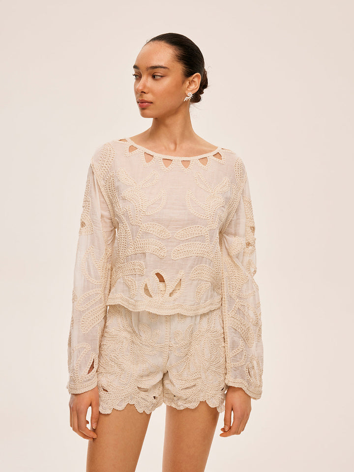 Şık Nakışlı Kesik Şort Takımı