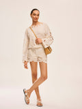 Embroidered Cutout Shorts Set in Off-White — Svelte Chic