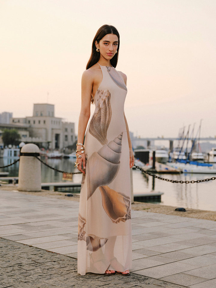 Стилна мрежеста рокля с отворен гръб и деколте