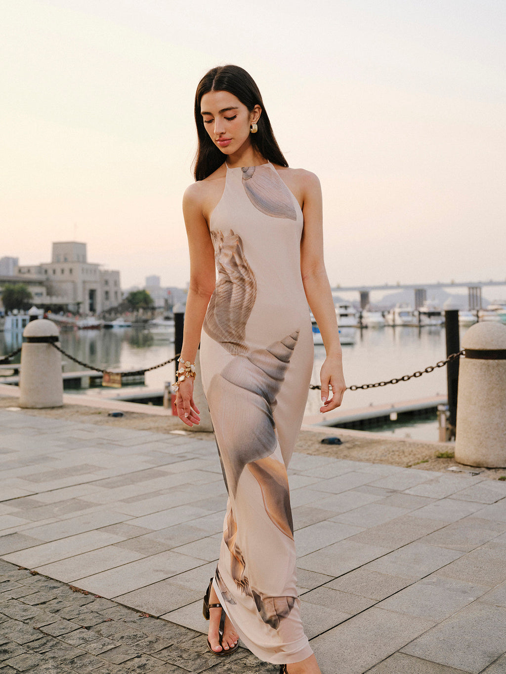 Mesh Halter Backless Maxi Dress in Khaki — Svelte Chic