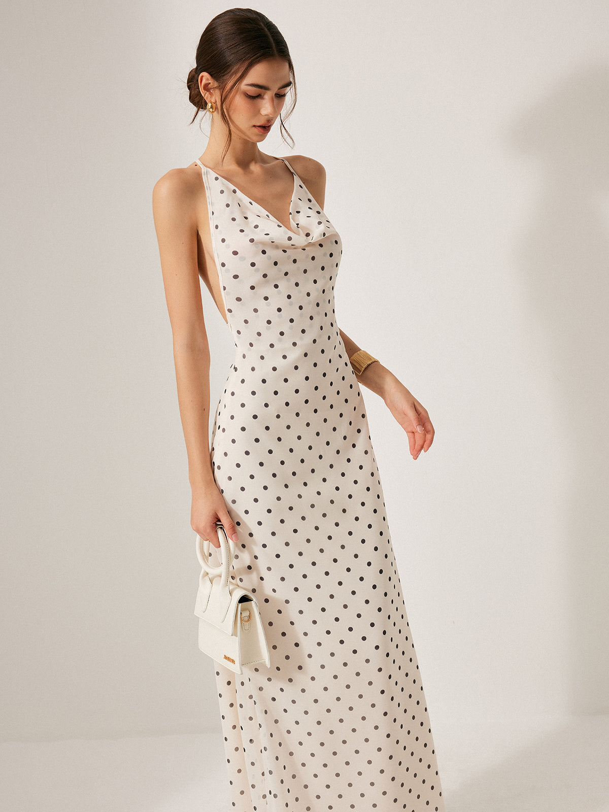 Polka Dot Backless Chiffon Maxi Dress — Svelte Chic