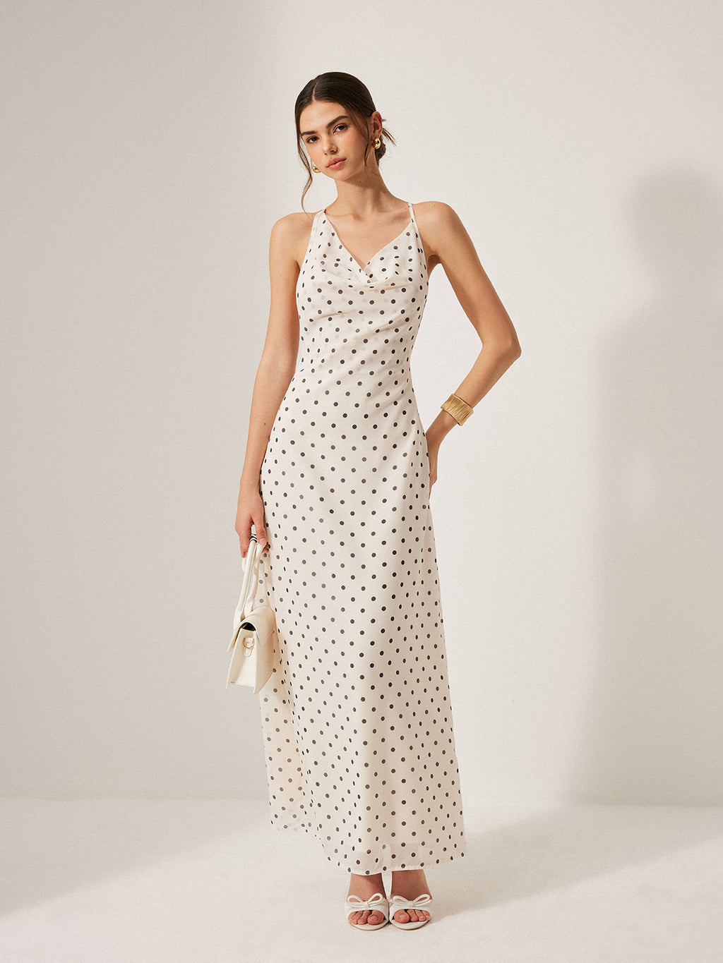 Polka Dot Backless Chiffon Maxi Dress — Svelte Chic