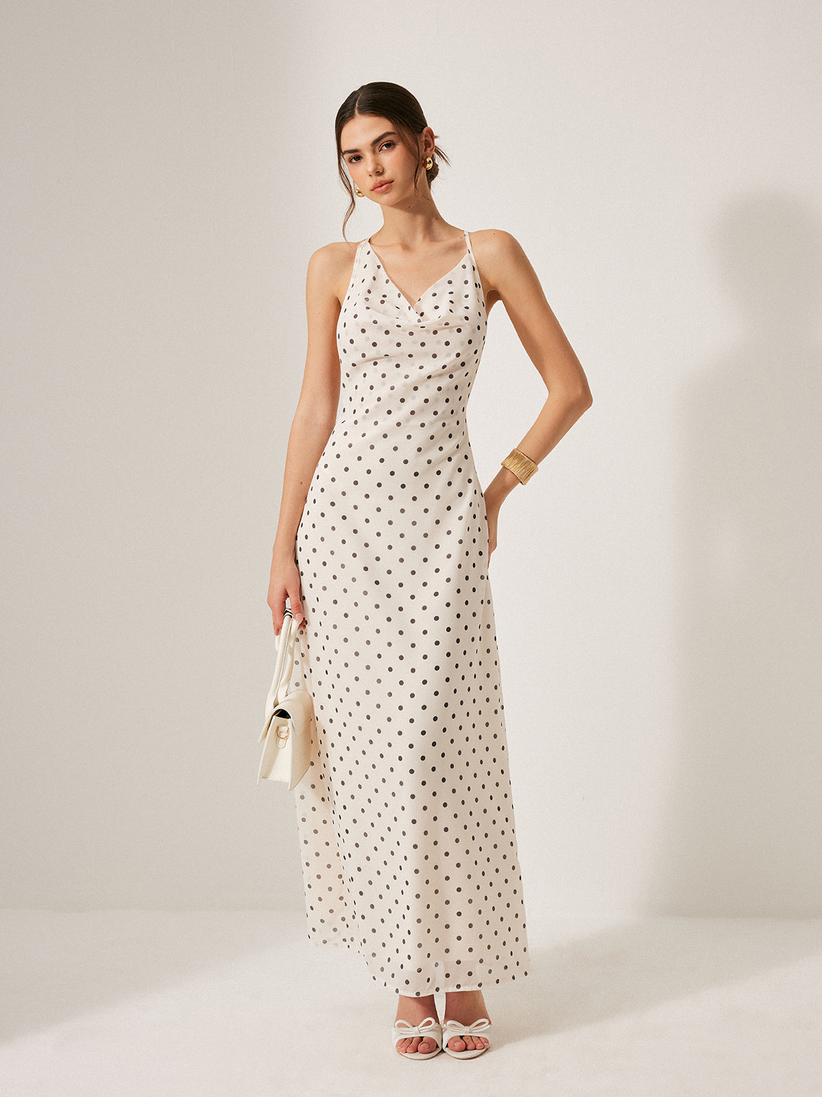 Polka Dot Backless Chiffon Maxi Dress — Svelte Chic