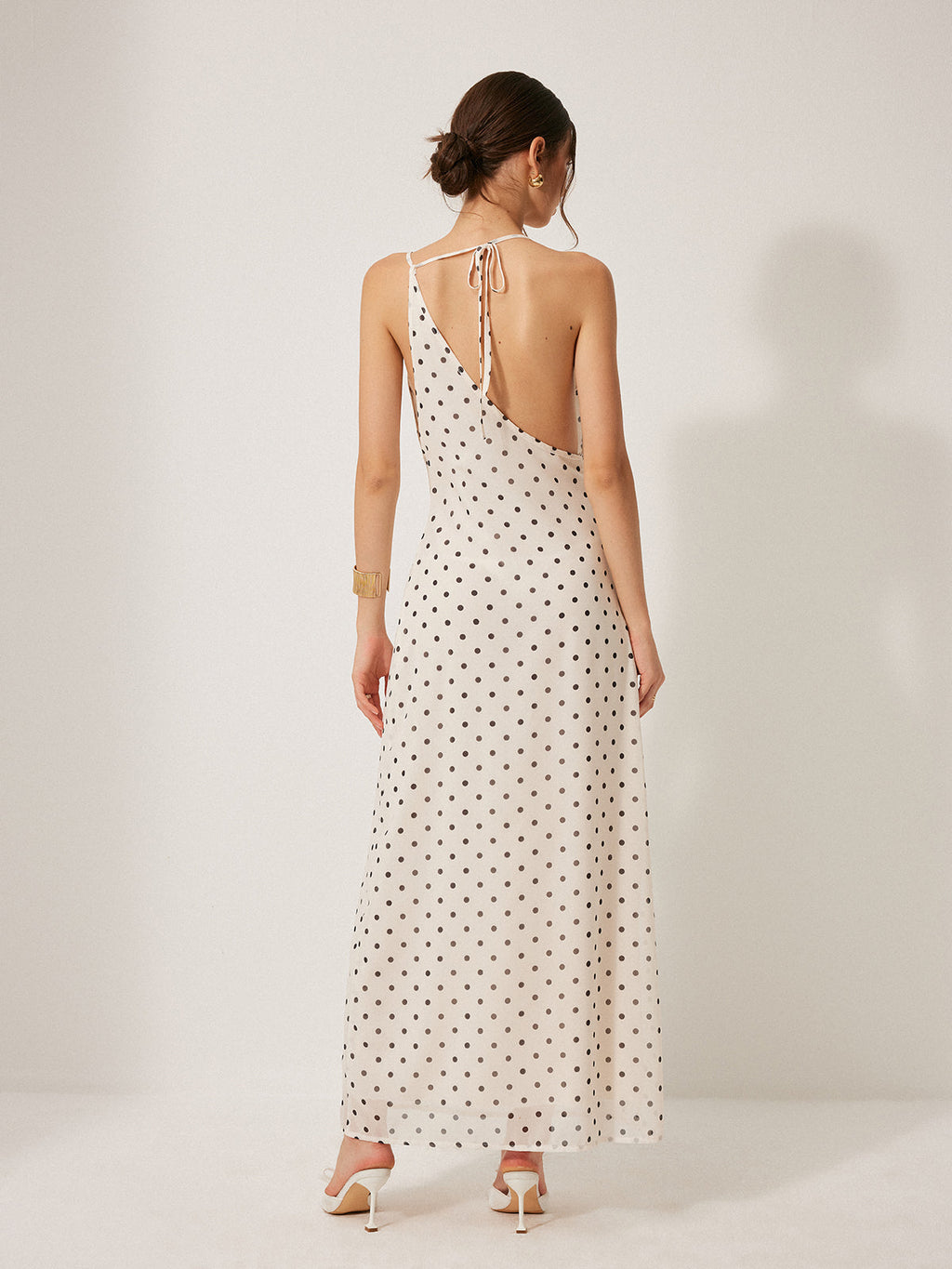 Polka Dot Backless Chiffon Maxi Dress — Svelte Chic