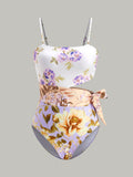 Floral Bow Cutout Swimsuit in Multicolor — Svelte Chic