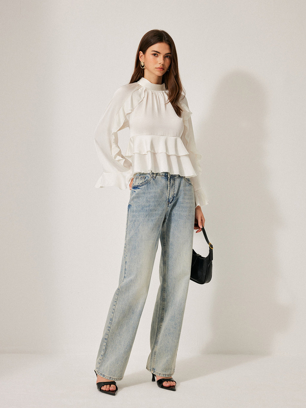 Stand Collar Ruffle Peplum Blouse — Svelte Chic