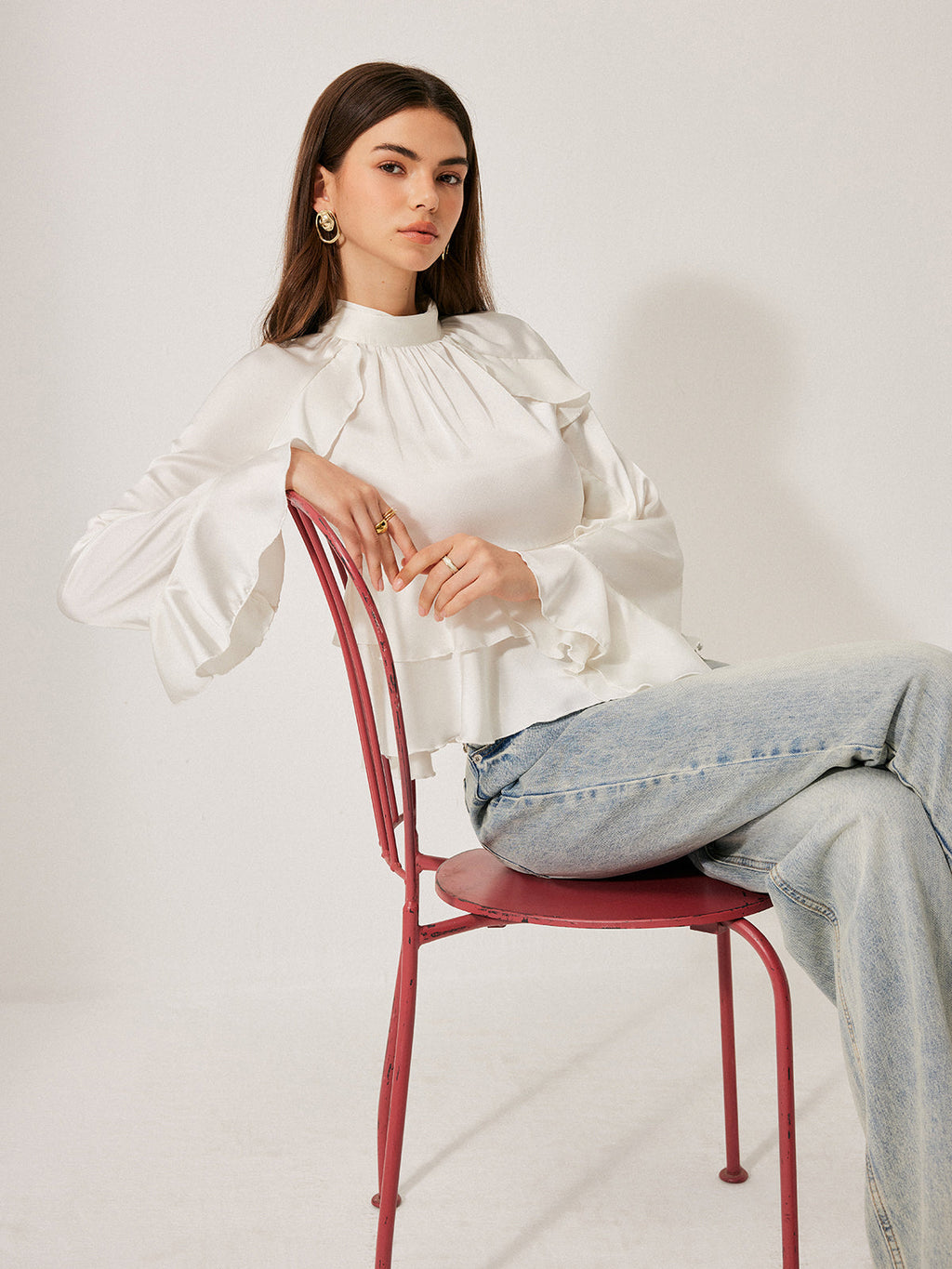 Stand Collar Ruffle Peplum Blouse — Svelte Chic