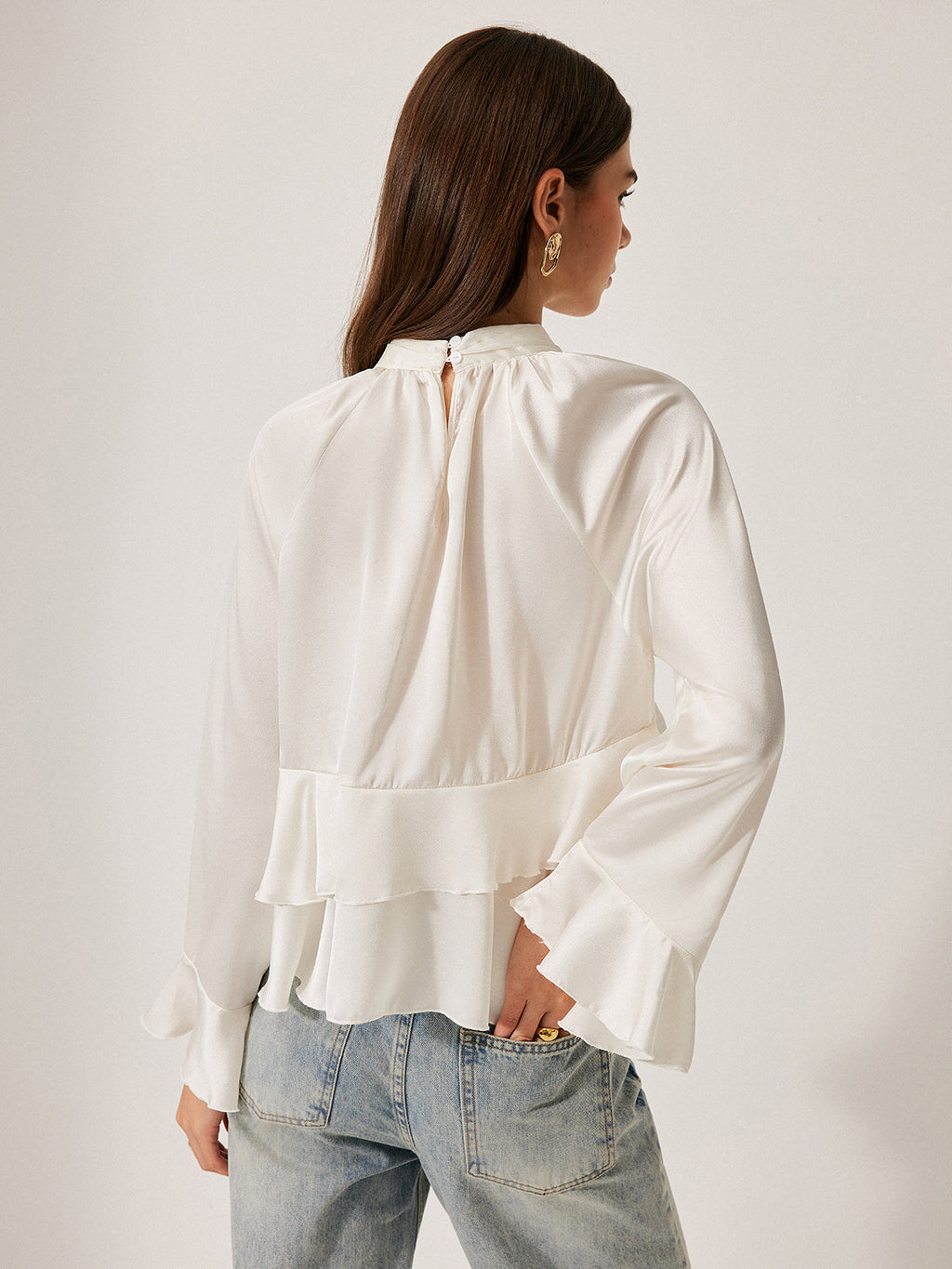Stand Collar Ruffle Peplum Blouse — Svelte Chic