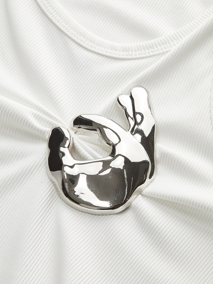 Şık Ribanalı Triko Bluz, Şık Metal Aksesuarlarla Donatılmış